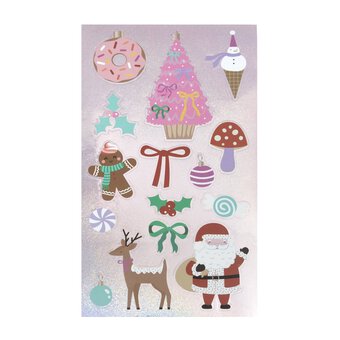 Pink Christmas Holographic Stickers