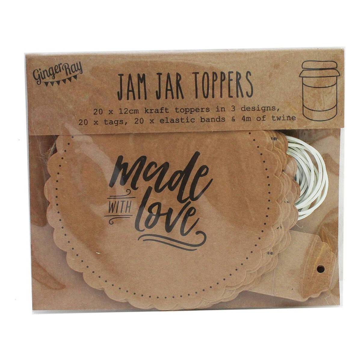 Ginger Ray Small Kraft Jam Jar Topper Kit 20 Pack Hobbycraft