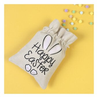 Happy Easter Linen Bunny Pouch 20cm x 15cm