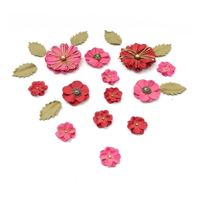Red and Pink Paper Flowers 20 Pack image number 1