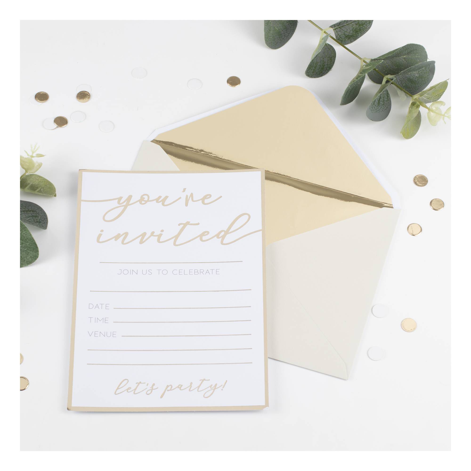 Champagne Gold Foil Party Invitations 20 Pack Hobbycraft