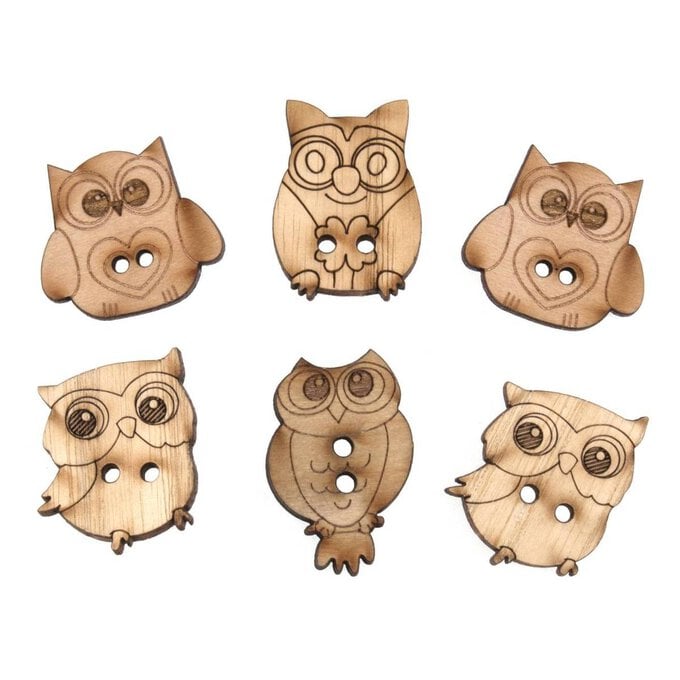 Trimits Wooden Owl Buttons 6 Pieces image number 1