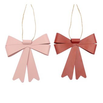 Hanging Red and Pink Metal Bow Decorations 2 Pack