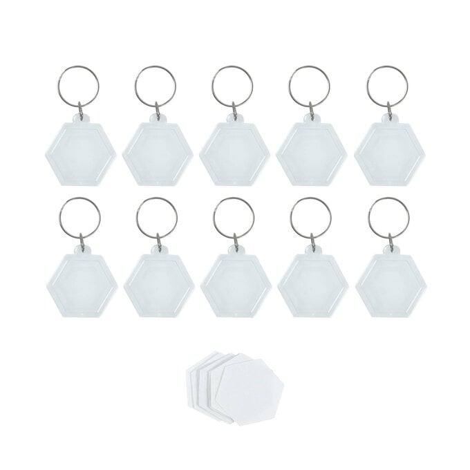 Clear Hexagon Keyrings 10 Pack image number 1