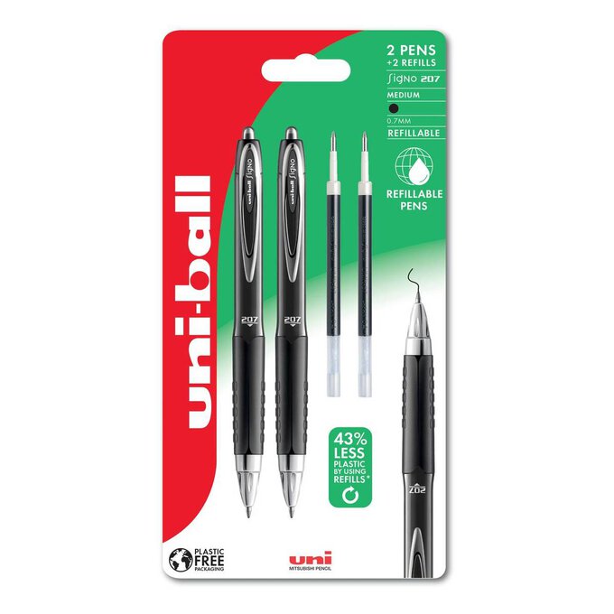 Uni-ball Black Signo 207 Rollerball Pens 2 Pack image number 1