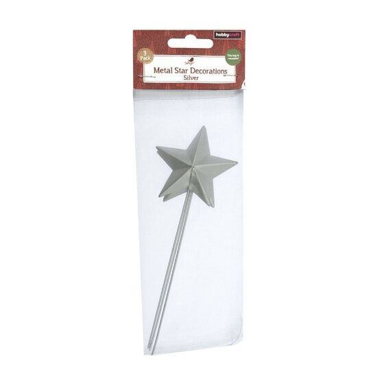 Silver Metal Star on a Stick Decoration 3 Pack image number 3