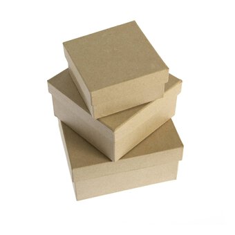 3 Large Paper Mache Square Boxes with Removable Lids