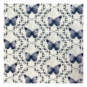 Butterflies on White Cotton Print Fabric by the Metre