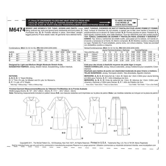 McCall&rsquo;s Easy Pyjama Set Sewing Pattern M6474 (18-24) image number 2