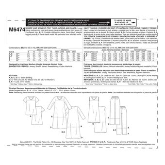 McCall’s Easy Pyjama Set Sewing Pattern M6474 (18-24)