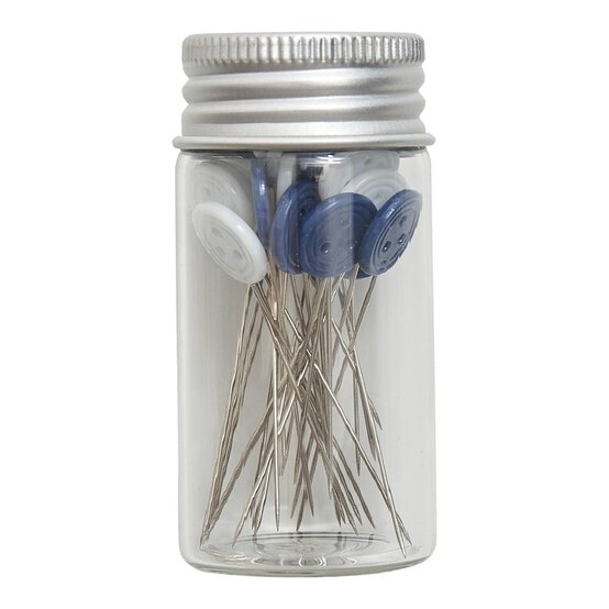 Blue Woodblock Floral Heat Resistant Button Head Pins 30 Pack image number 3