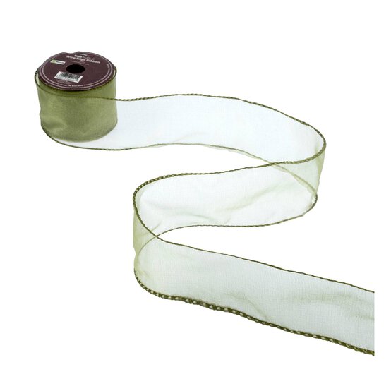 Green Wire Edge Organza Ribbon 63mm x 3m image number 2