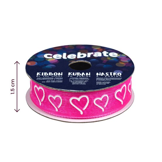 Hot Pink Curly Hearts Ribbon 15mm x 3.5m image number 4
