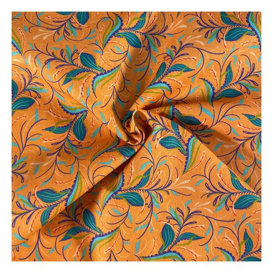 Artisan Orange Leaves Cotton Fabric by the Metre image number 1