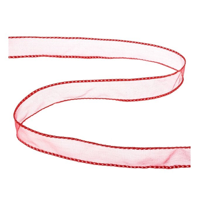 Red Wire Edge Organza Ribbon 25mm x 3m image number 1