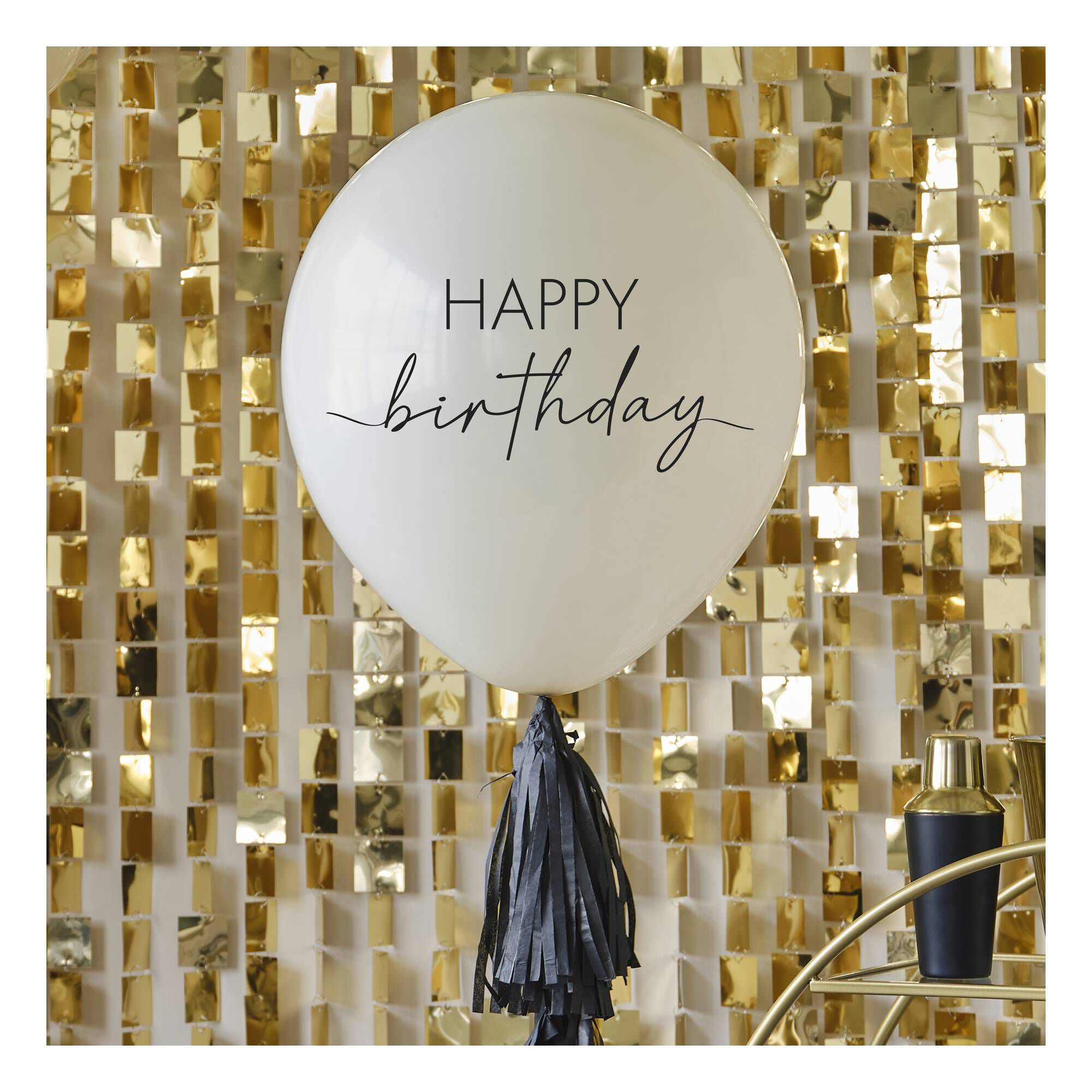 Ginger Ray Happy Birthday Balloon with Black Tassel Tail Hobbycraft