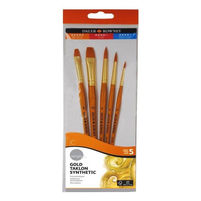 Daler-Rowney Gold Taklon Detail Synthetic Brushes 5 Pack image number 1