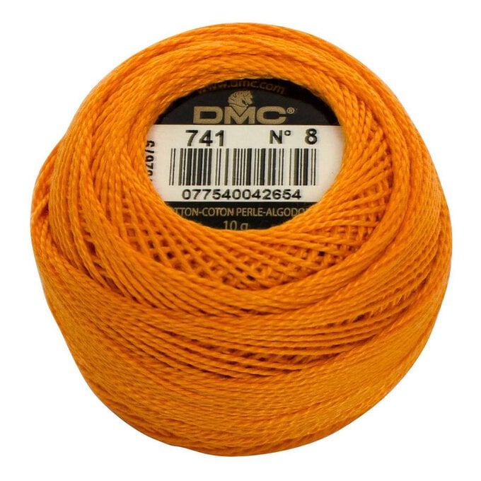 DMC Orange Pearl Cotton Thread on a Ball Size 8 80m (741) image number 1