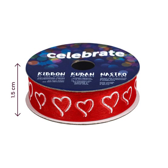 Red Curly Hearts Ribbon 15mm x 3.5m image number 4