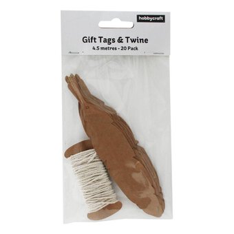 Feather Shaped Gift Tags and Twine 20 Pack