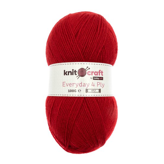 Knitcraft Red Everyday 4 Ply Yarn 100g image number 1
