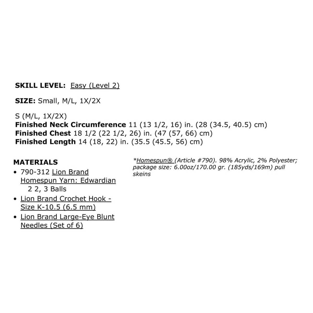 FREE PATTERN Lion Brand Homespun Poet Dog Sweater L32350 Hobbycraft