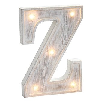White Washed Wooden LED Letter Z 21cm