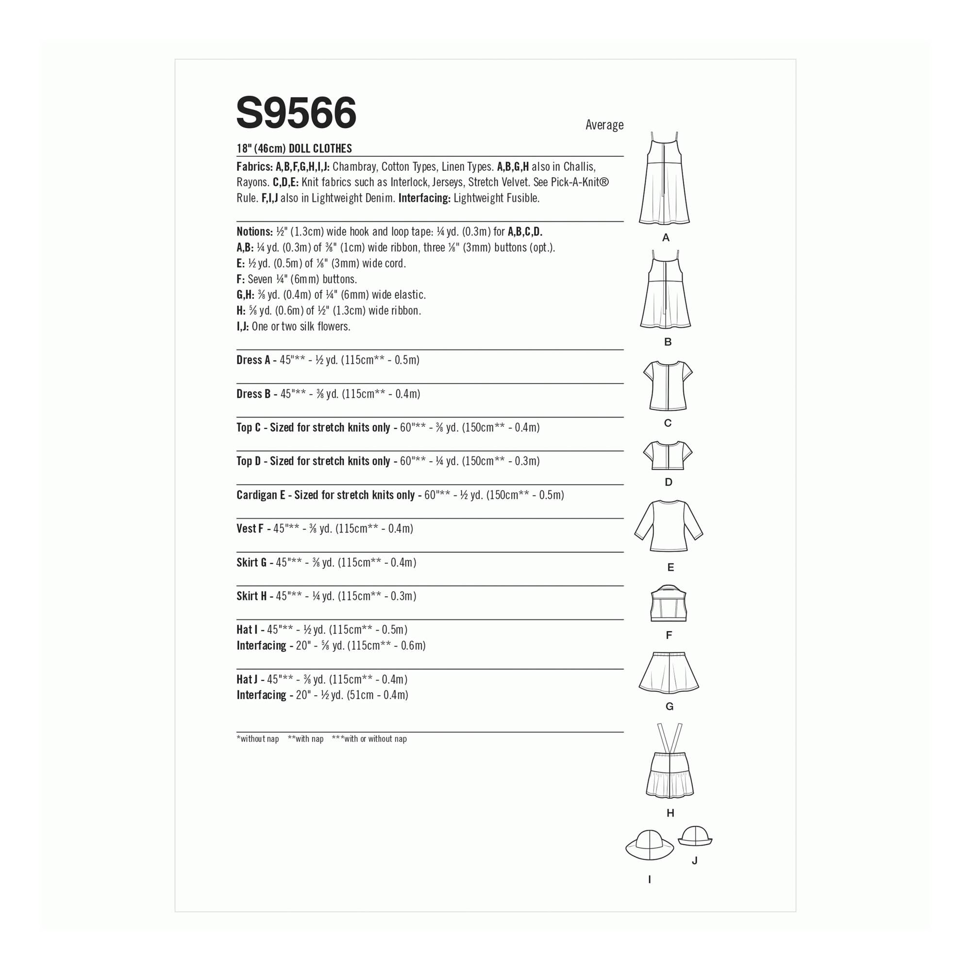 Simplicity Doll Clothes Sewing Pattern S9566 Hobbycraft