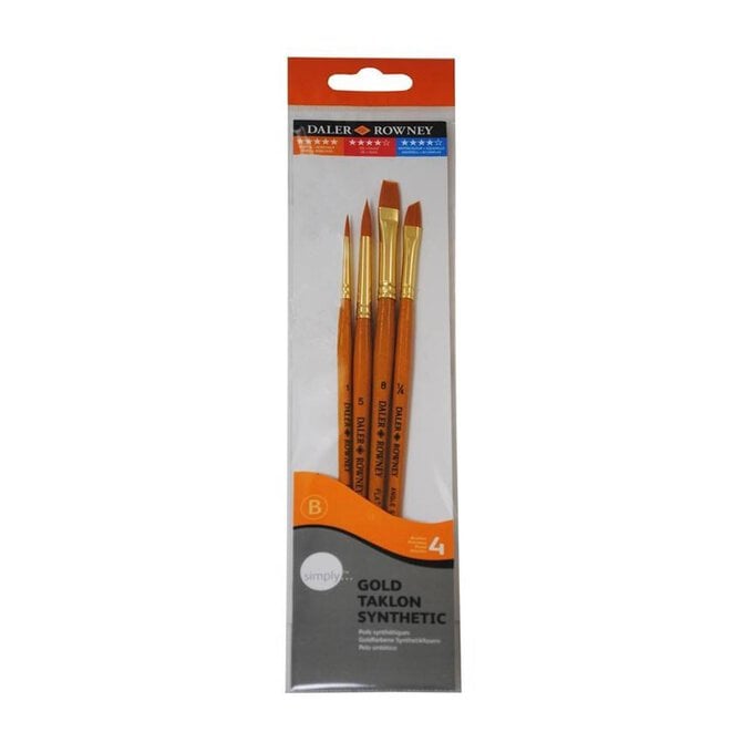 Daler-Rowney Gold Taklon Shader and Round Synthetic Brushes 4 Pack image number 1