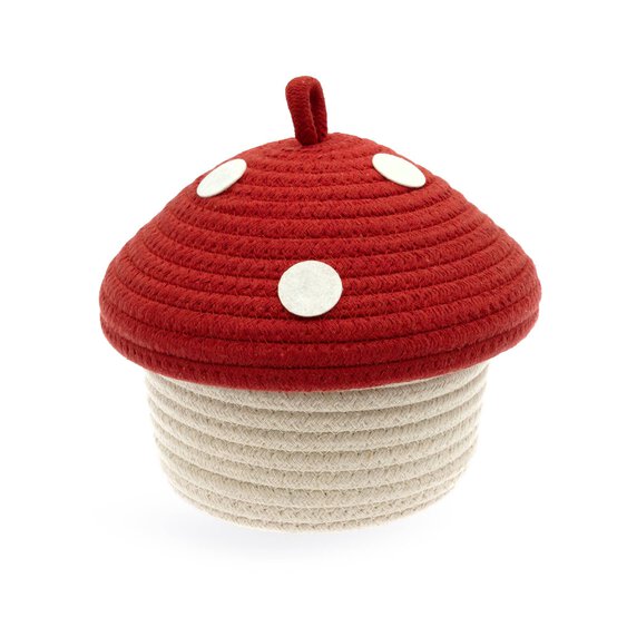 Red and White Mushroom Rope Basket 18cm image number 4