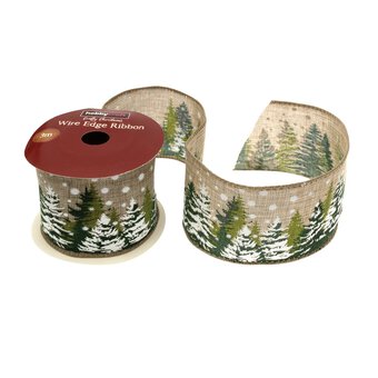 Festive Tree Wire Edge Printed Ribbon 63mm x 3m