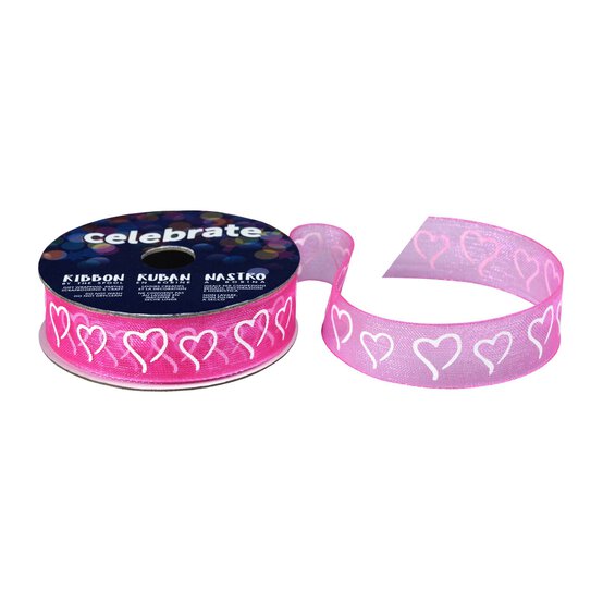 Hot Pink Curly Hearts Ribbon 15mm x 3.5m image number 1