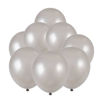 Silver Pearlised Latex Balloons 8 Pack