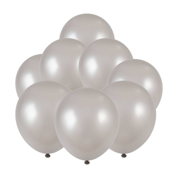 Silver Pearlised Latex Balloons 8 Pack image number 1