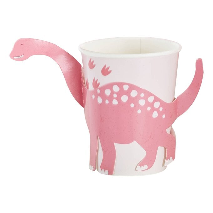 Ginger Ray Pink Pop-Out Dinosaur Paper Cups 8 Pack image number 1