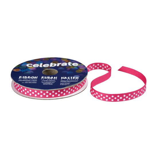 Hot Pink Grosgrain Polka Dot Ribbon 6mm x 5m image number 1