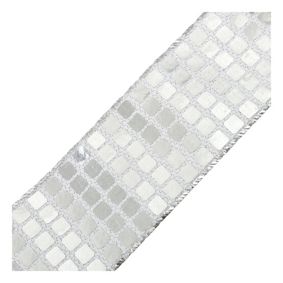 Silver Mirror Ball Wire Edge Ribbon 63mm x 3m image number 3