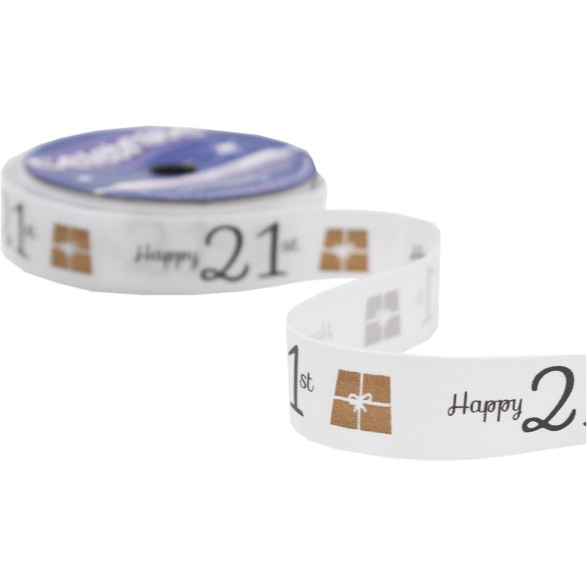 Happy 21st Satin Ribbon 16mm x 4m | Hobbycraft