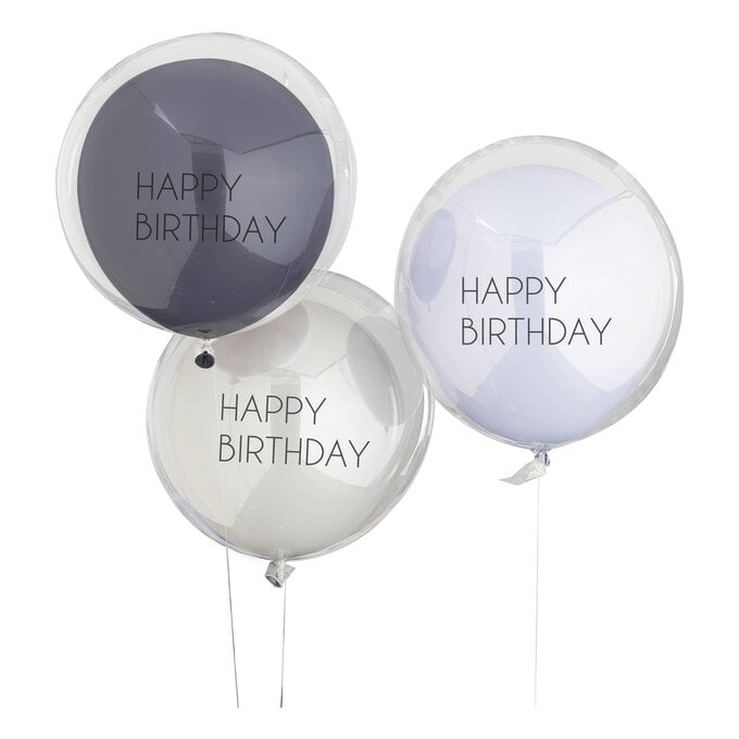 Ginger Ray Blue and Grey Double Layered Balloons 3 Pack image number 1
