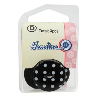 Hemline Black Novelty Spotty Button 3 Pack
