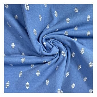 Blue Geo Print Cotton Spandex Jersey Fabric by the Metre