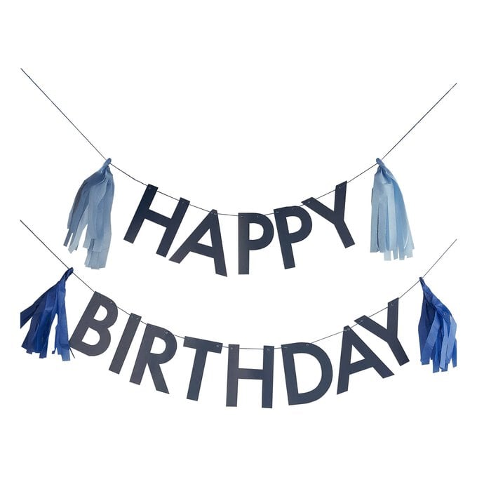 Ginger Ray Blue Happy Birthday Bunting with Tassels 1.5m image number 1