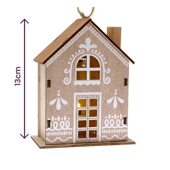 Hanging Wooden LED House 13cm image number 4