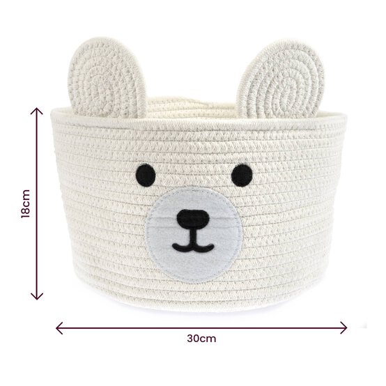 White Bear Cotton Rope Basket 30cm x 18cm image number 4