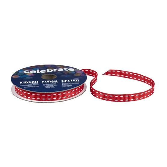 Red Grosgrain Running Stitch Ribbon 6mm x 5m image number 1