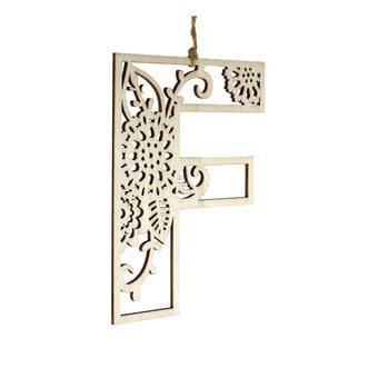 Wooden Filigree Hanging Letter F 13cm