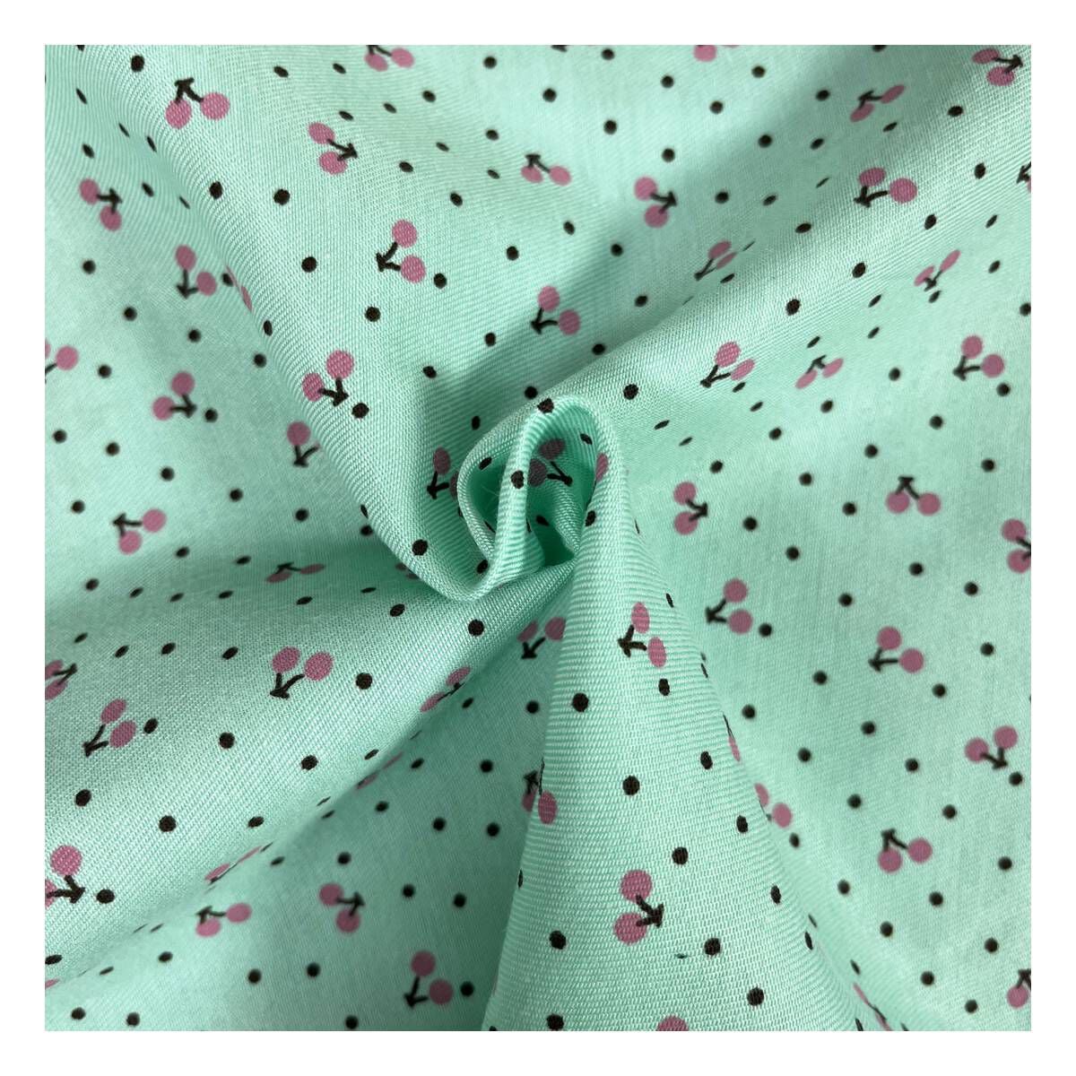 Mint Cherries Polycotton Print Fabric by the Metre | Hobbycraft