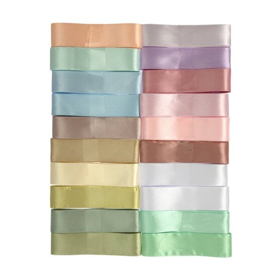 Pastel Satin Faced Ribbons 25mm x 1m 20 Pack image number 1
