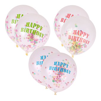 Assorted Happy Birthday Confetti Balloons 6 Pack
