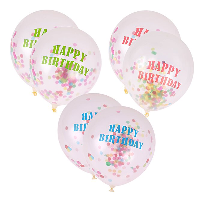 Assorted Happy Birthday Confetti Balloons 6 Pack image number 1